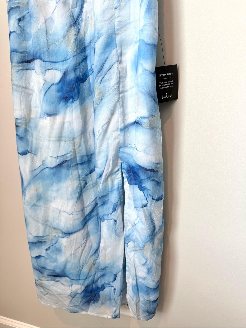 NWT Lulus Chicly Femme Light Blue Abstract Tie-Front Sleeveless Midi Dress - Picture 5 of 5